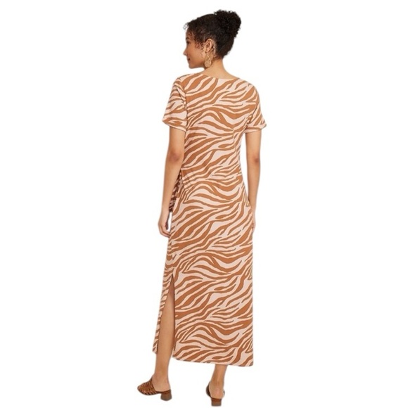 Animal Print NEW Brown Tan Academia Waist Tie Party Maxi Dress Size XS - Picture 5 of 10